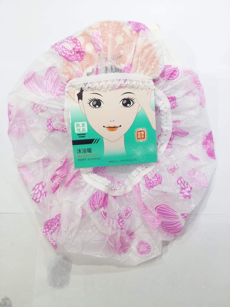 YOUMEI PINK SHELL PRINTED SHOWER CAP