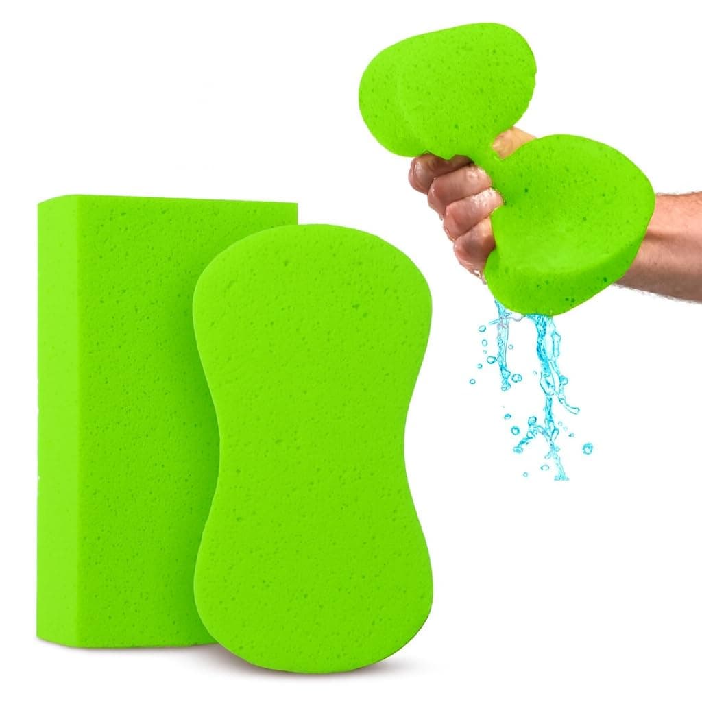 Multi-Purpose Sponges for Cleaning - Lime Green 2 Pack, Large Sponges for Car Washing, Tile & Grout, All Purpose Cleaning
