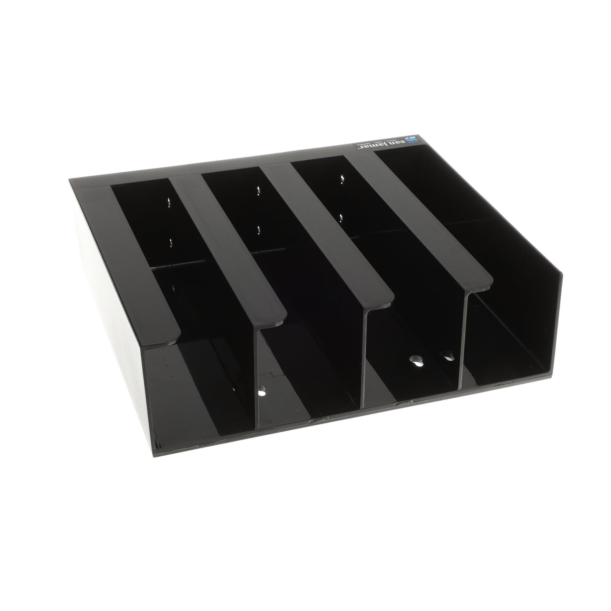 San Jamar Portion Cup and Lid Organizer Fits 2" Cups and Lids with Removable Dividers for Kitchen, Restaurant, and Fast Food, Plastic, 10 x 11.5 x 3.25 Inches, Black
