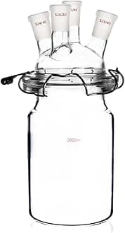 24/40 Glass Cylindrical Reactor 4-Neck Flat Bottom Lab Reaction Vessel Four Necks W/Lid and Clamp