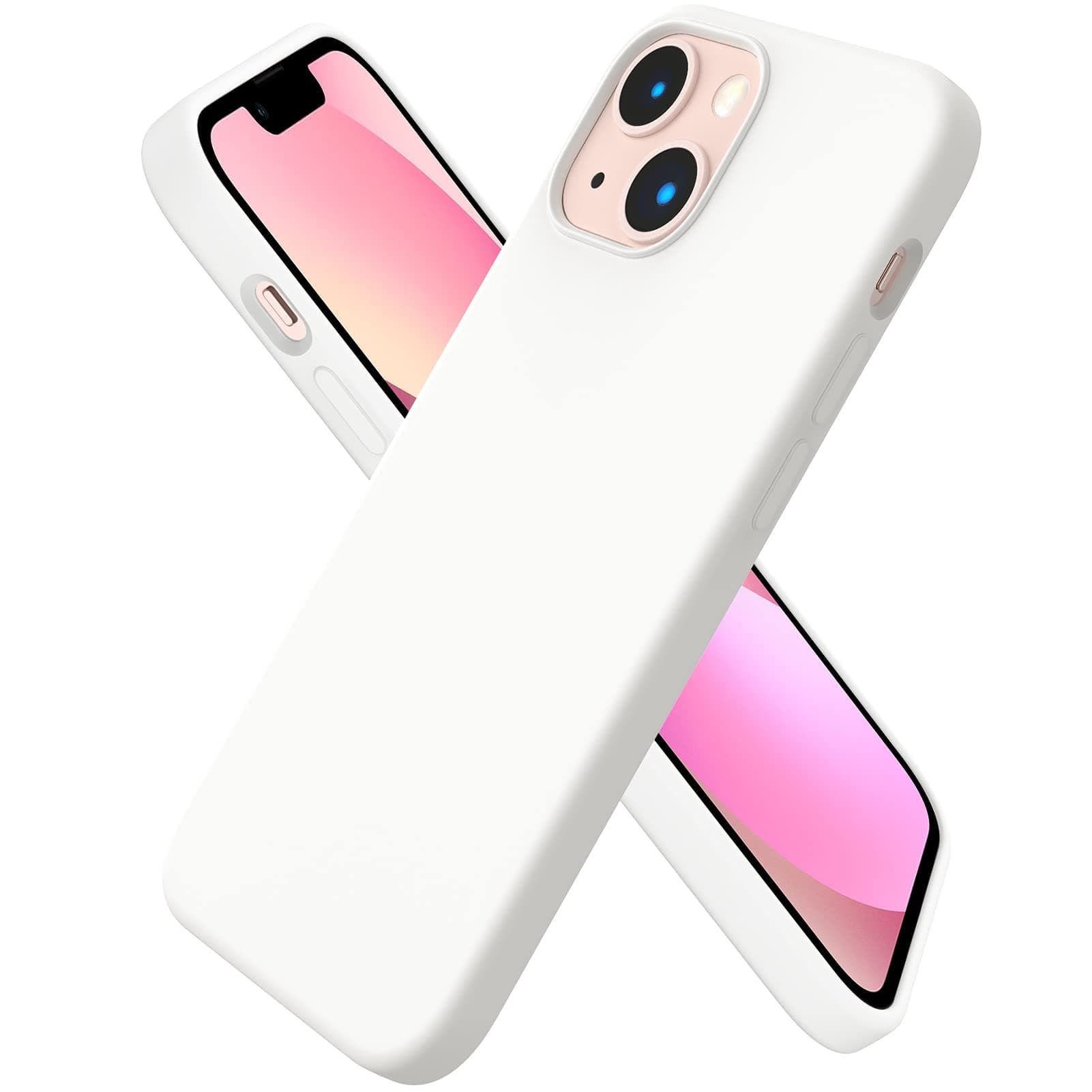 ORNARTO Compatible with iPhone 13 Mini Case, Slim Liquid Silicone 3 Layers Full Covered Soft Gel Rubber Phone Cover with Microfiber Lining 5.4 inch-White