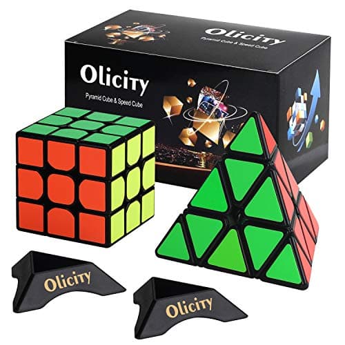 Olicity Speed Cube Bundle, Pyramid Speed Cube Set of 3x3x3 MOYU MF3RS Sticker Puzzle Magic Cube Toys with Cube Stand for Kids (2 Pack)