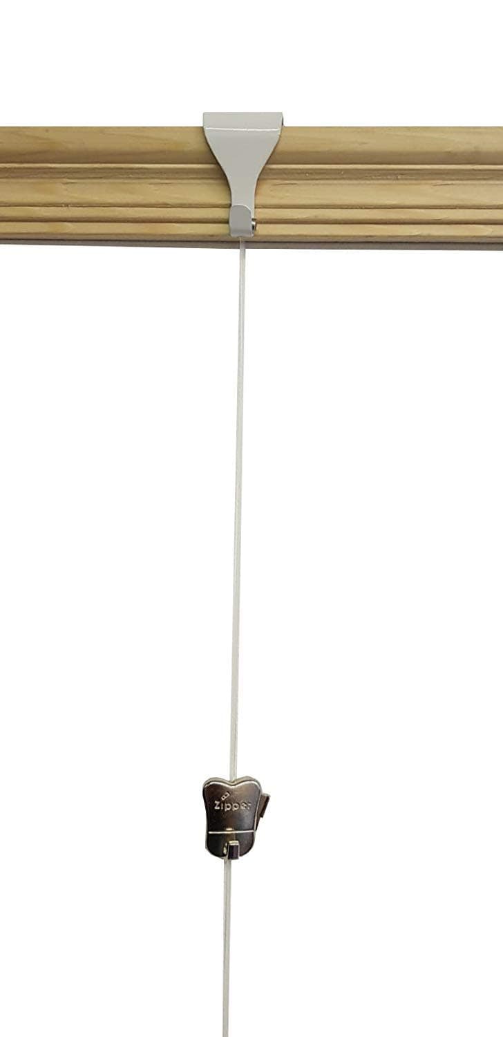 STAS Zipper Hook + White Moulding Hooks + Perlon (Nylon Clear Cable) Traditional Victorian Wooden Dado Rail Picture Hanging Clear Cable kit (1 Meter Kit)