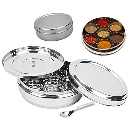 Grameen Bharat Spice Container Box Without Spices with 7 Compartments✮Masala Dabba✮Tandoori Masala Dabba✮ 8.75" in Diameter, Largest in the Category