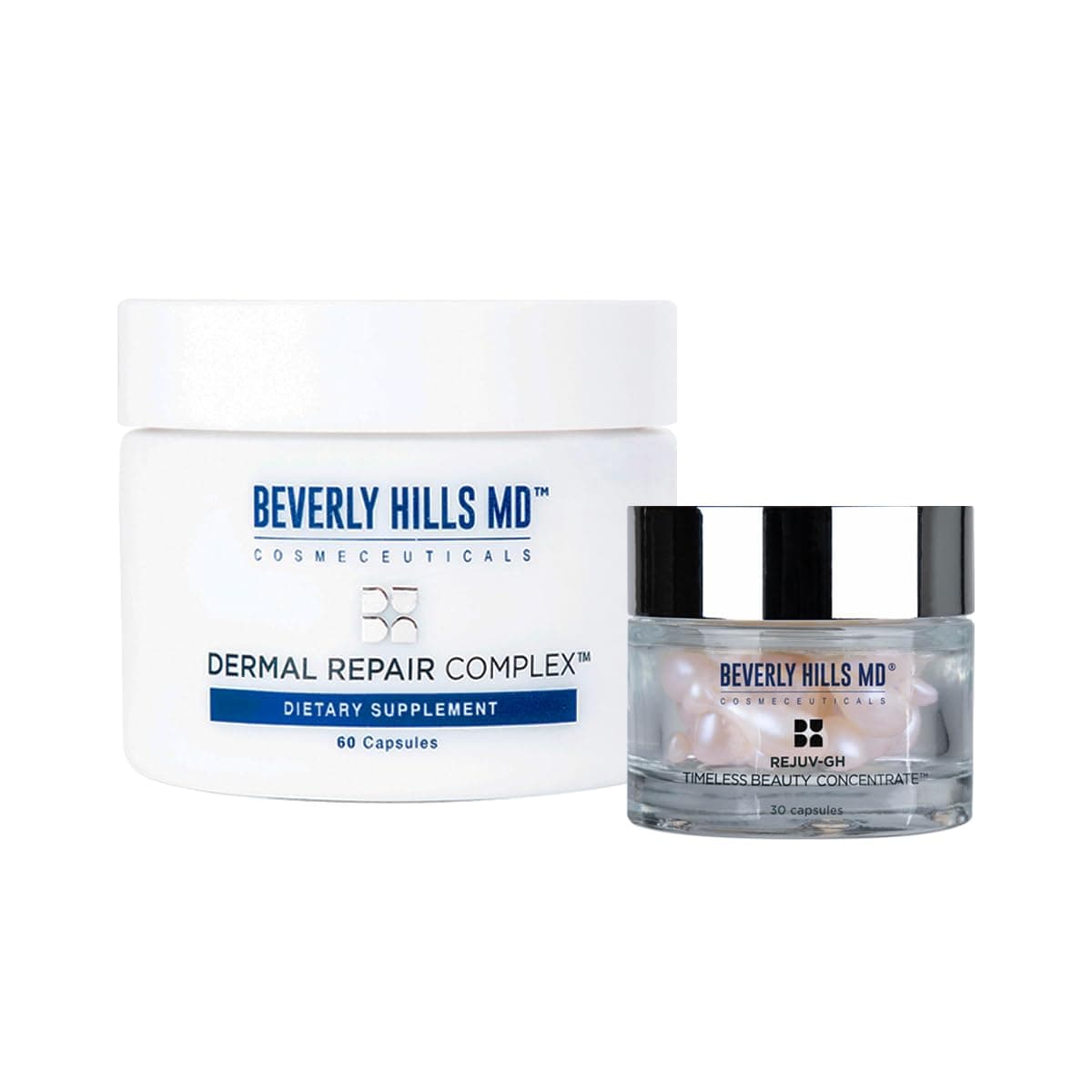Beverly Hills MD Power Duo Set- Dermal Repair Complex Supplements & Rejuv-GH Timeless Beauty Concentrate Serum- Bundle for Firm, Youthful Skin- Helps w/Appearance of Aging Skin, Wrinkles, Fine Lines