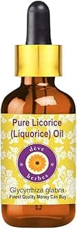 Deve Herbes Pure Liquorice (Licorice) Oil (Glycyrrhiza glabra) with Glass Dropper Infused Non-Sticky Lightweight for Skin Blends Botanical Extract Men & Women Multi 15ml (0.50 oz) with Glass Dropper