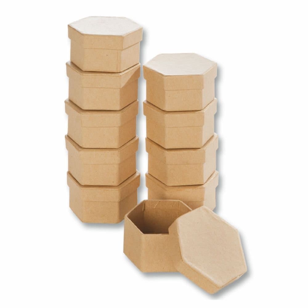 Creleo 790260 Cardboard Boxes Hexagonal Craft Boxes with Lid (Pack of 10) 7.5 x 6.5 x 4 cm
