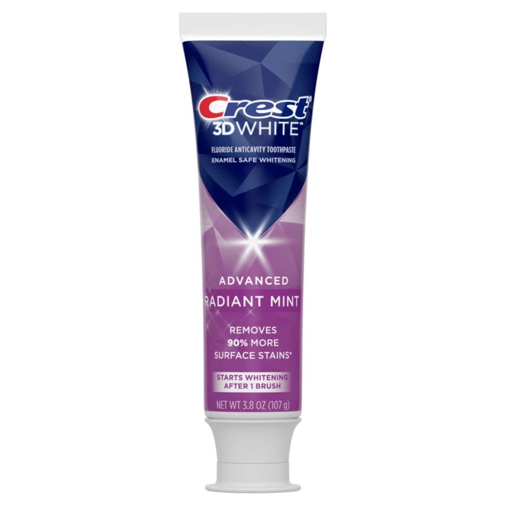 Crest, 3D White, Fluoride Anticavity Toothpaste, Radiant Mint, 2 Pack, 3.8 oz (107 g) Each