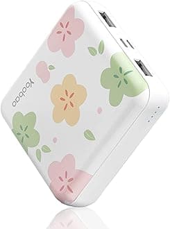 Yoobao Portable Charger 10000mAh, Cute Power Bank USB-C for Girls Travel, 2 Outputs & 2 Inputs (5V/2.1A), Mini Phone Battery Pack for iPhone 14/13/12/11/X, for Android/iPad/Google (Flower)