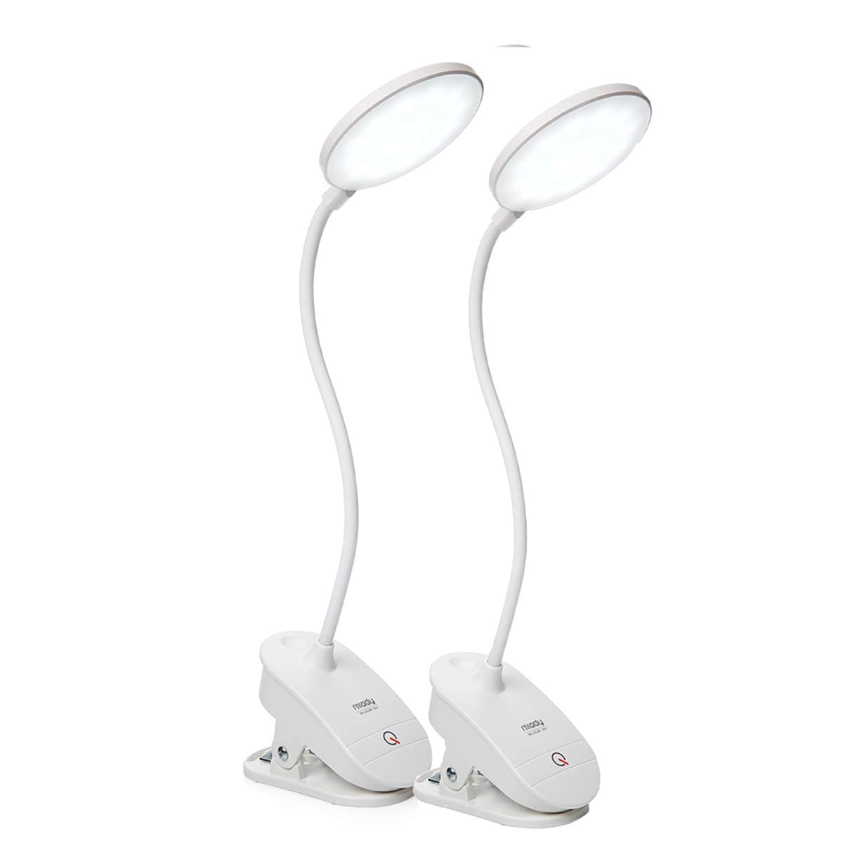 2 Pack Clip on Lamp,Battery Powered Reading Light,Clamp for Bed with 3 Brightness Level,USB Rechargeable