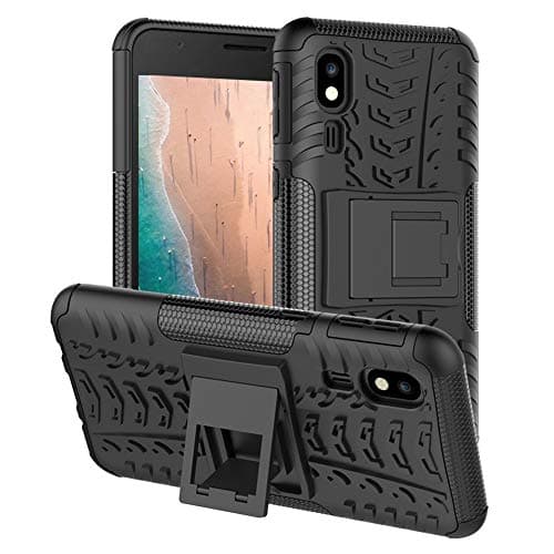PUSHIMEI Kickstand Designed for Samsung Galaxy A2 Core case Heavy Duty Shockproof Hard PC Back Cover Soft TPU Dual Layer Protection Phone Stand Cover(Black Kickstand case)