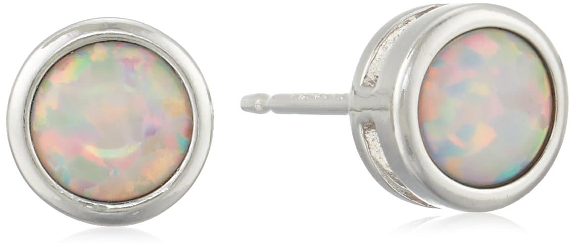 Amazon Collection Sterling Silver Genuine and Created Gemstone 5mm Bezel Set Birthstone Stud Earrings