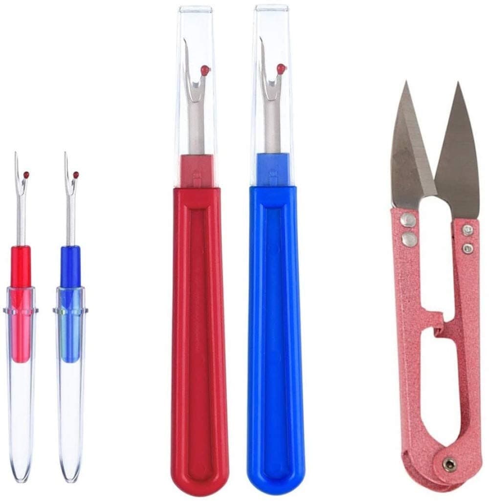 APUXON Seam Ripper and Thread Remover Kit, 2 Big and 2 Small Handy Stitch Ripper Sewing Tools and 1 Sewing Trimming Scissor Nipper Tool for Thread