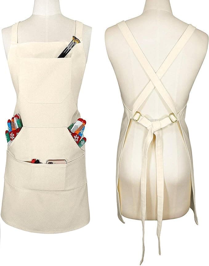 Medium Thick 100% Cotton Canvas, Kitchen Artist Apron for Chef, BBQ & Grill, 6 Deep Pockets with 1 Zipper Pocket, M-XXL, 27"X31"