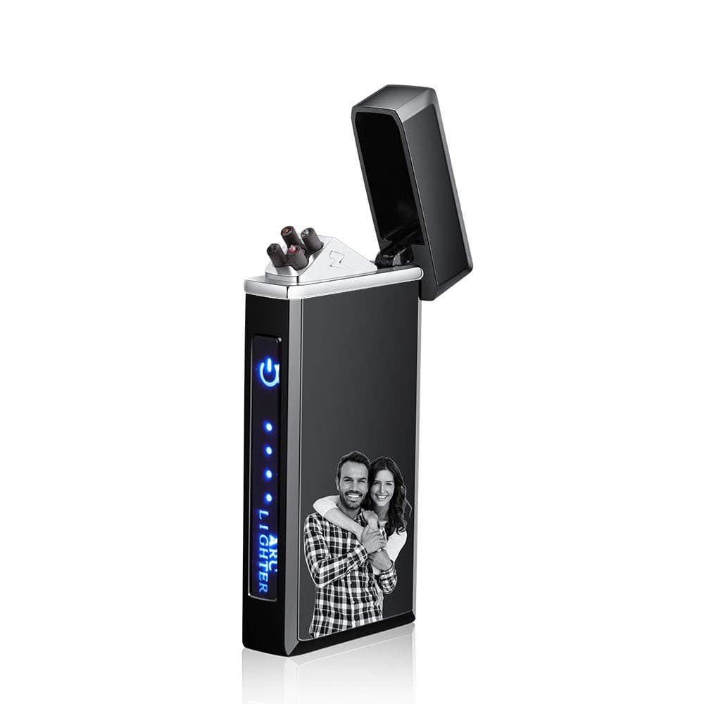 Fortheday Personalized Electric Lighter for Men Customized Engraved Lighter with USB Rechargeable Lighters for Father's Day Christmas Valentine's Gifts (Photo, Blue-Type2) (Black-Photo-type2)