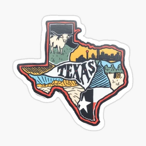 STICKY DUDE | Texas Retro USA State Solid Sticker Vinyl Waterproof 5" | Yeti Cup Cooler Box Decal Car Laptop Wall Window Bumper