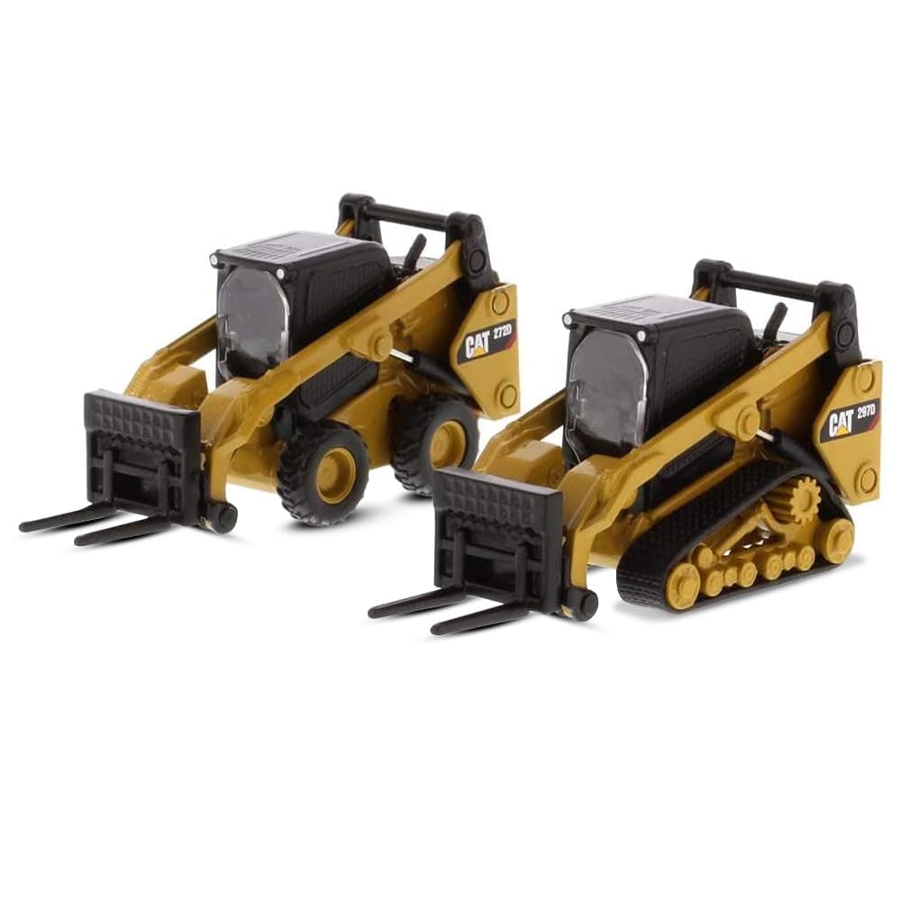 Diecast Masters 1:64 Scale Caterpillar 272D2 Skid Steer Loader & 297D2 Compact Track Attachment Accessories, Play Collect Series Collectible Cat Trucks Construction Equipment, Model 85693