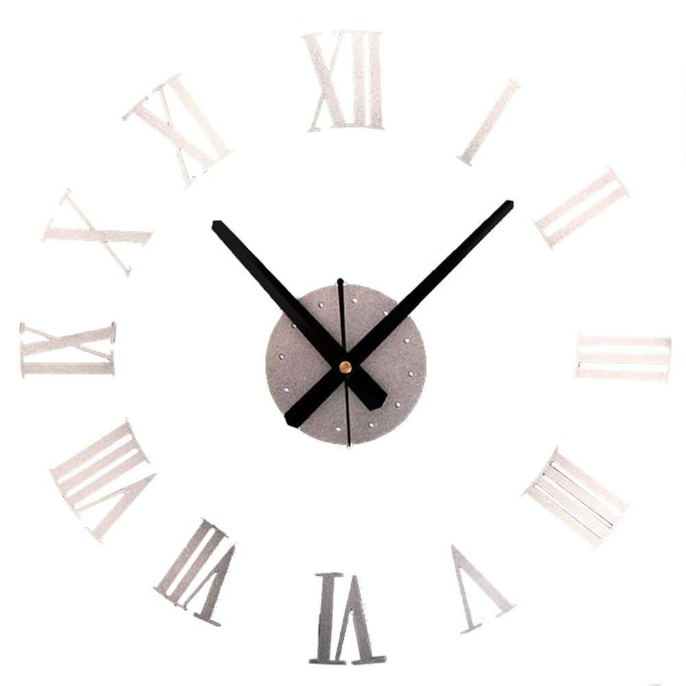 Nicerocker Luxury Sliver 3D Wall Clock Large Size Art Clock