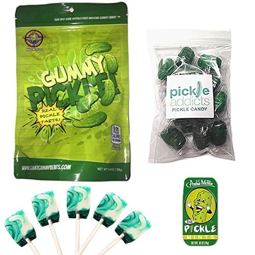 Deluxe Pickle Candy Sampler Gift Pack (4pc Set) - Dill Pickles Lollipops, Pickle Mints, Hard Candies & Gummy Pickle