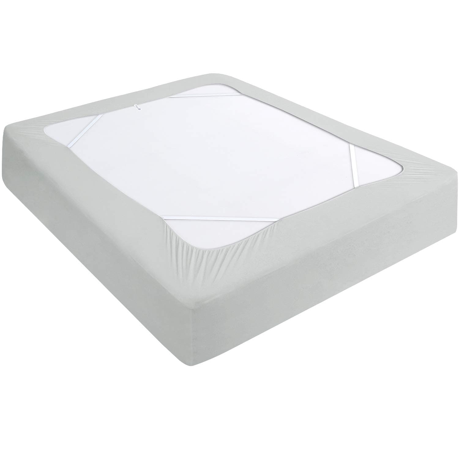 Box Spring Cover King Size, Elastic Fabric Wrap Around 4 Sides Bed Skirt, Sleek Alternative for Bed Skirts for Hotel/Home, Fits Box Springs up to 13”, Light Grey