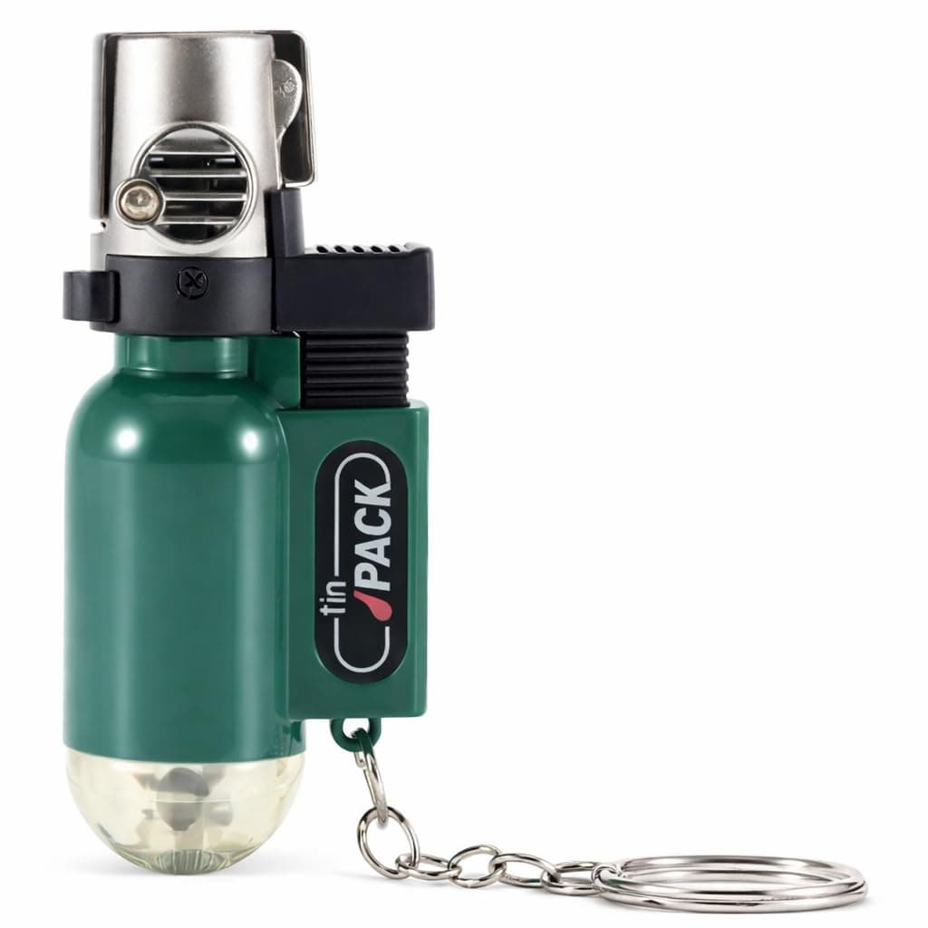 Stylish Butane Gas Lighter | Sharp Mini Jet Flame Torch | Refillable Pocket Size Cigarette Lighter | Windproof Single Jet | Portable Metal Top Design (Green)