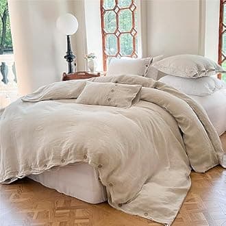 Simple&Opulence 100% Linen Duvet Cover Set 3pcs with Coconut Button Closure Natural French Washed Flax Solid Color Soft Breathable Farmhouse Bedding - Linen, King Size