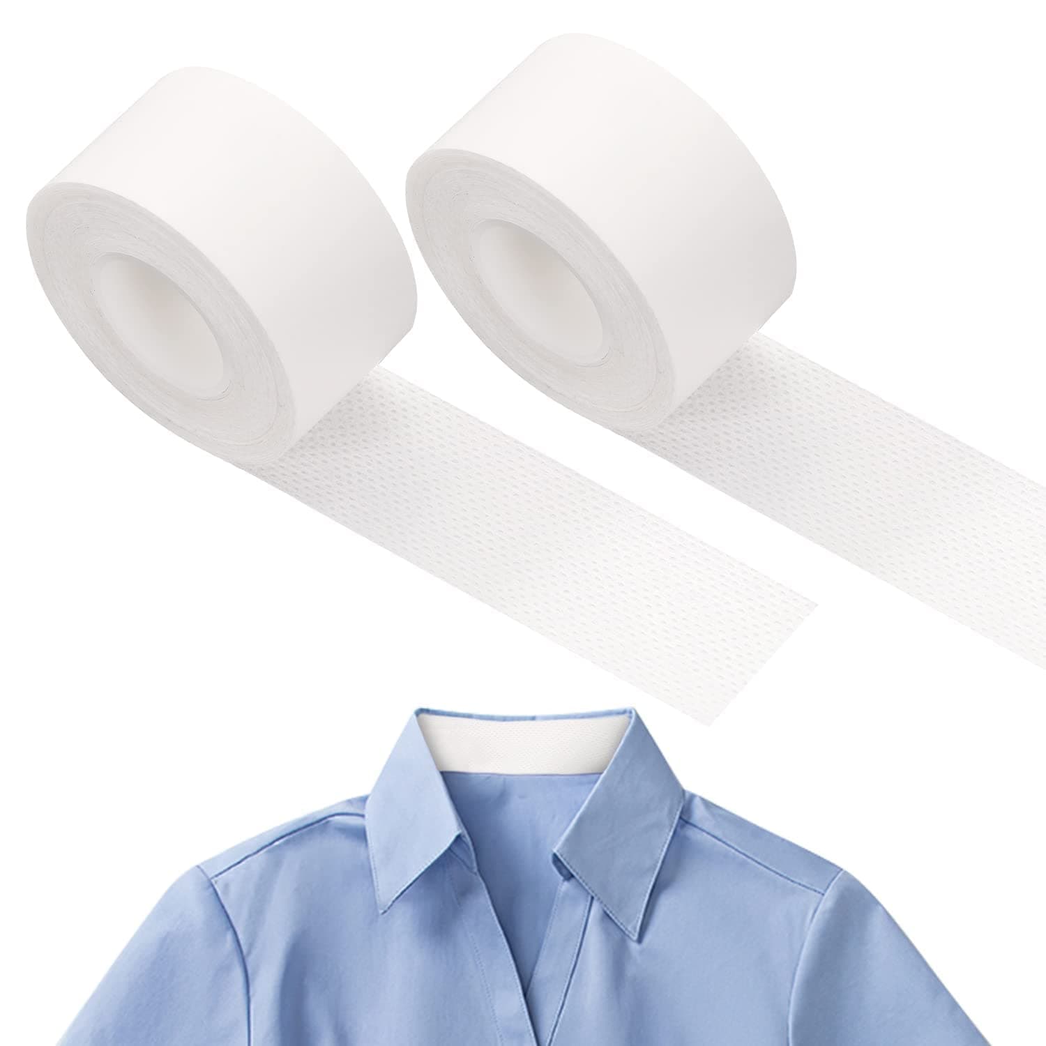 Disposable 2 Roll Collar Protector Sweat Pads Self Adhesive Shirt Collar Protector Hat Shirt Neck Liner Invisible Collar Protectors Shirts Sweat Pads for Shirts Against Sweat Stain (White)