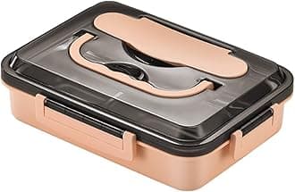 304 Stainless Steel Bento Lunch Boxes for Adults, 5 Sections Rectangular Divided Plates Tray Pink Reusable dinner Plate with Lid and Buckled for Adults Portion Control