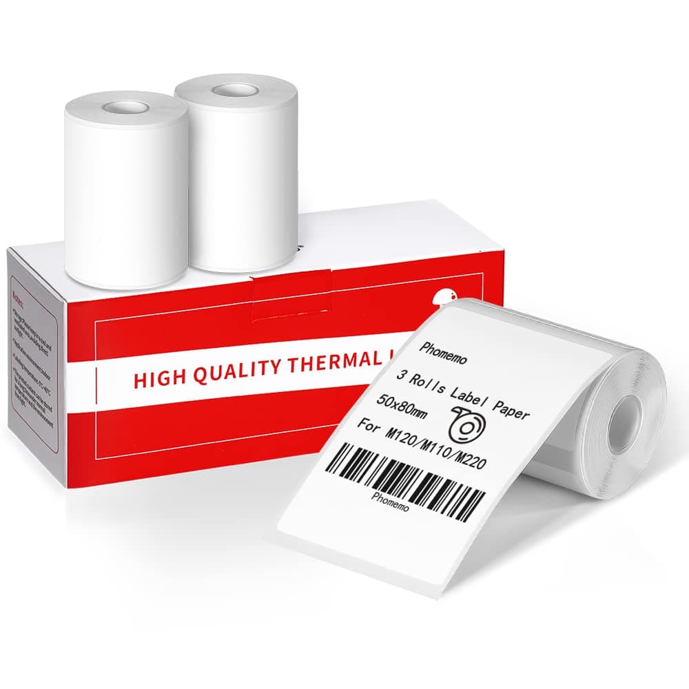Phomemo Multi-Purpose Square Self-Adhesive Thermal Label Paper for M120/M110/M220/M200 Label Printer,2"x3.1"(50x80mm),100 Labels/Roll, Black on White