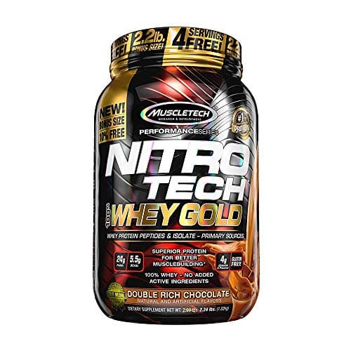 MuscleTech Performance Series Nitro Tech 100% Whey Gold| 24g Protein|, BCAA & Glutamine & Precursors |For Lean Muscle Gain| Sports Nutrition| 2.24 lbs (1.02 Kg) | Double Rich Chocolate Flavour