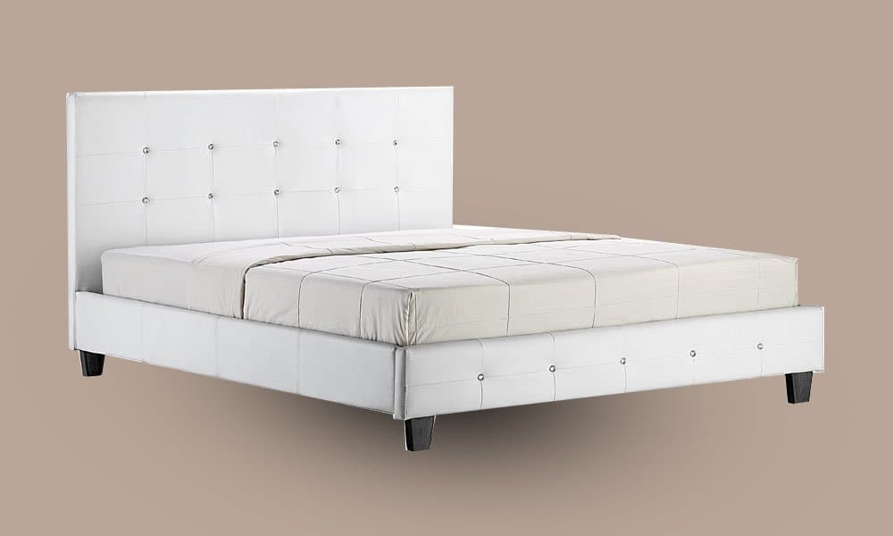 Kelsey Stores 3ft, 4ft, 5ft Quartz PU Leather Bed Double Single King Size Black Or White (5FT King Size Bed, White)