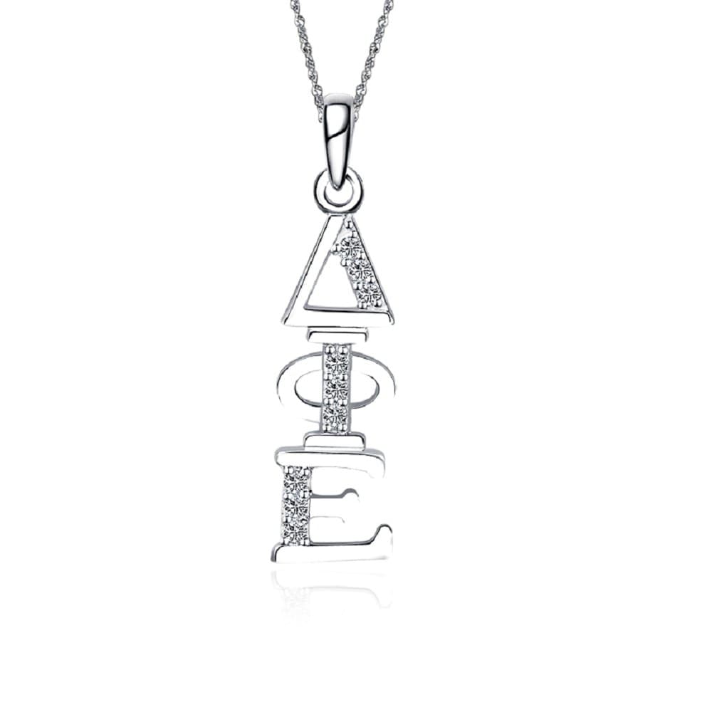 Greek Star Delta Phi Epsilon Necklace with a 18" Silver Chain - Vertical Design (DPE-P001)