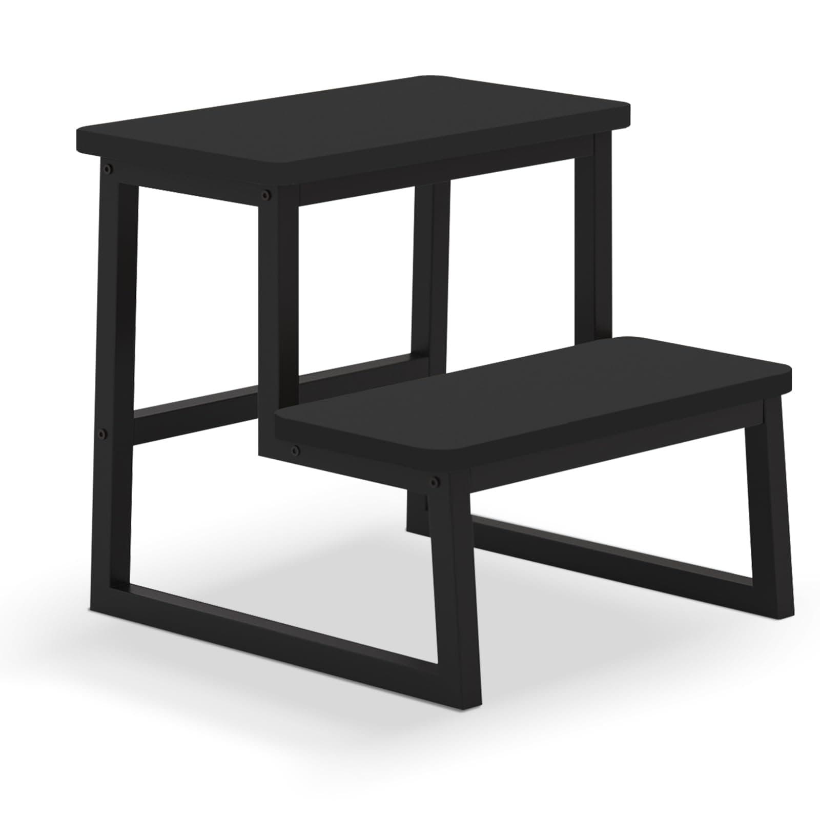 Step Stool for Adults Kids,Heavy Duty Sturdy Two Step Stool with 500LBS Capacity for Kichen Bathroom High beds, Wooden&Metal Frame, Non-Slip Rubber Pads