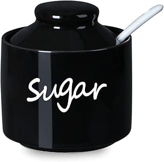 ONTUBE Ceramic Sugar Bowl with Lid and Spoon,Porcelain Sugar Pot,8oz (Black)