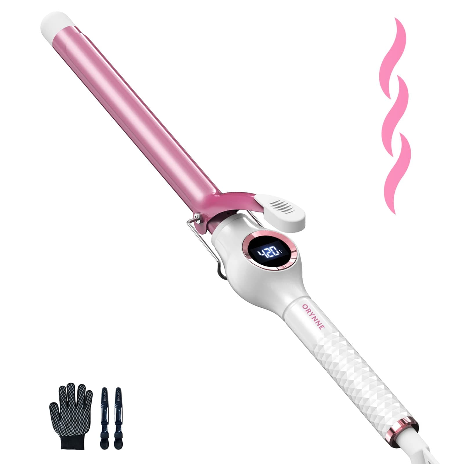 Ceramic Curling Iron, 3/4 Inch Barrel, Digital Temp Control, Fast Heat Up, 7 Adjustable Temperatures, 60 Min Auto Shut Off