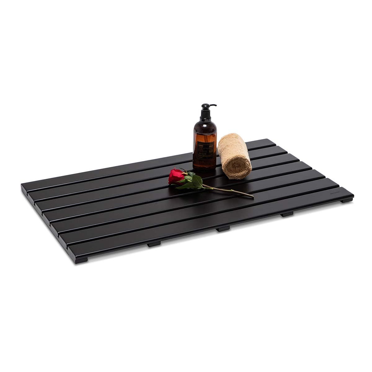 GOBAM Bamboo Bath Mat, Extra Large, 31.50 x 18.35 x 1.3 inches - Non-Slip Floor Mat for Bathroom, Spa, Sauna, Kitchen, Indoor & Outdoor Spaces, Shower Mat for Bathroom Decor - Black