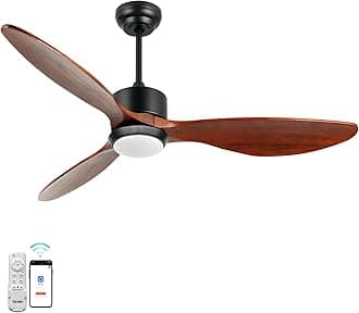 Ovlaim 52 Inch Solid Walnut Wood Ceiling Fans with Lights Remote Control, 3 Blade Propeller Smart Ceiling Fan for Bedroom Living Room