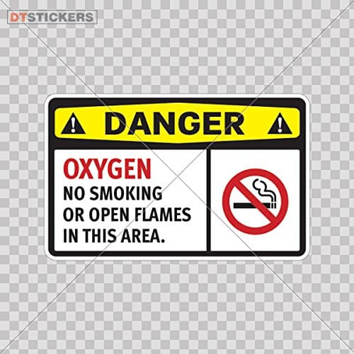 Decal Danger Oxygen No Smoking Or Open Flames In This Motor Racing Car Car window jet ski (6 X 3,76 In. ) Fully Waterproof Printed vinyl sticker