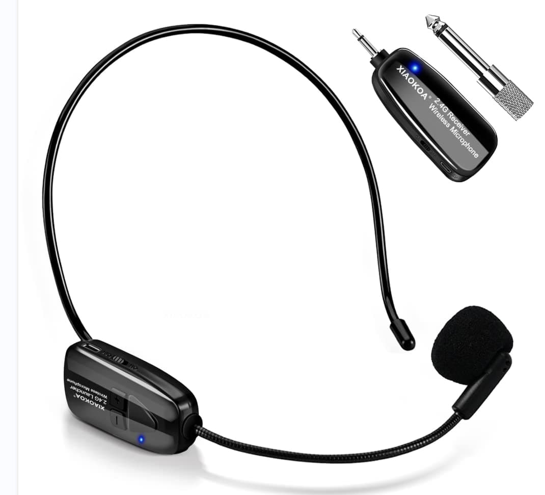 Wireless Microphone Headset, 2.4G Microphones System, 50m Transmission Range, Rechargeable Plug and Play, for Tour Guide/Teaching/Promotion/Speech