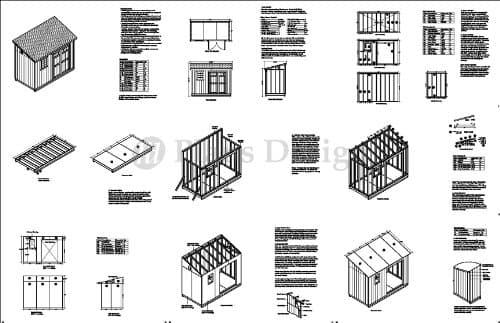 6' x 12' Deluxe Back Yard Storage Shed Project Plans, Lean To/Slant Roof Style Design # D0612L