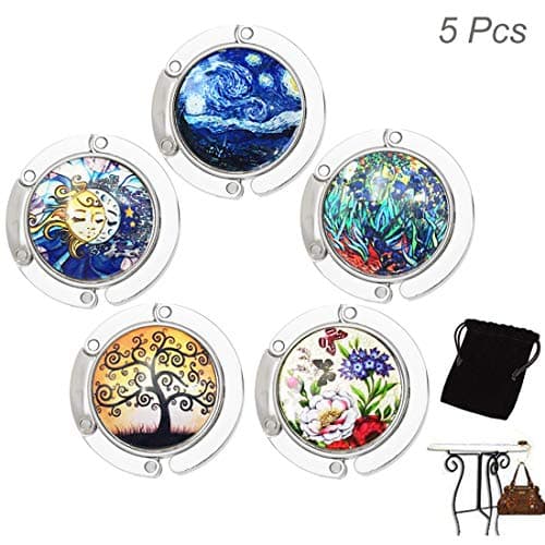 Creatiee 5 Packs Foldable Purse Hook, Folding Handbag Table Hangers Holder for Women Girls Bags Organizers Storage Decor Gift - Stylish & Portable(5 Mixed Styles)