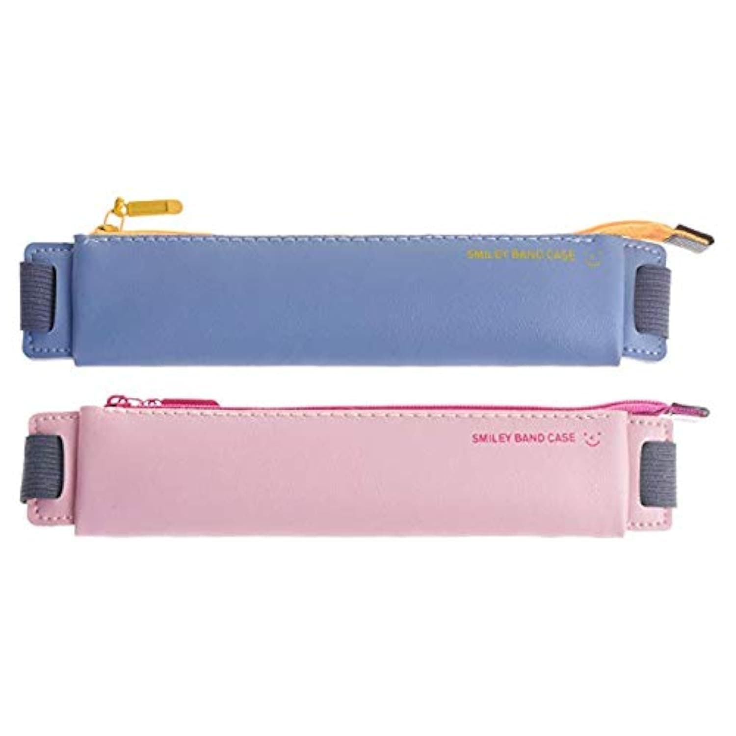 LuFOX 2-Pack PU Leather Pen Pencil Pocket Case Sleeve Holder Pouch with Elastic Band for Book Notebook Bible (Pink and Blue)