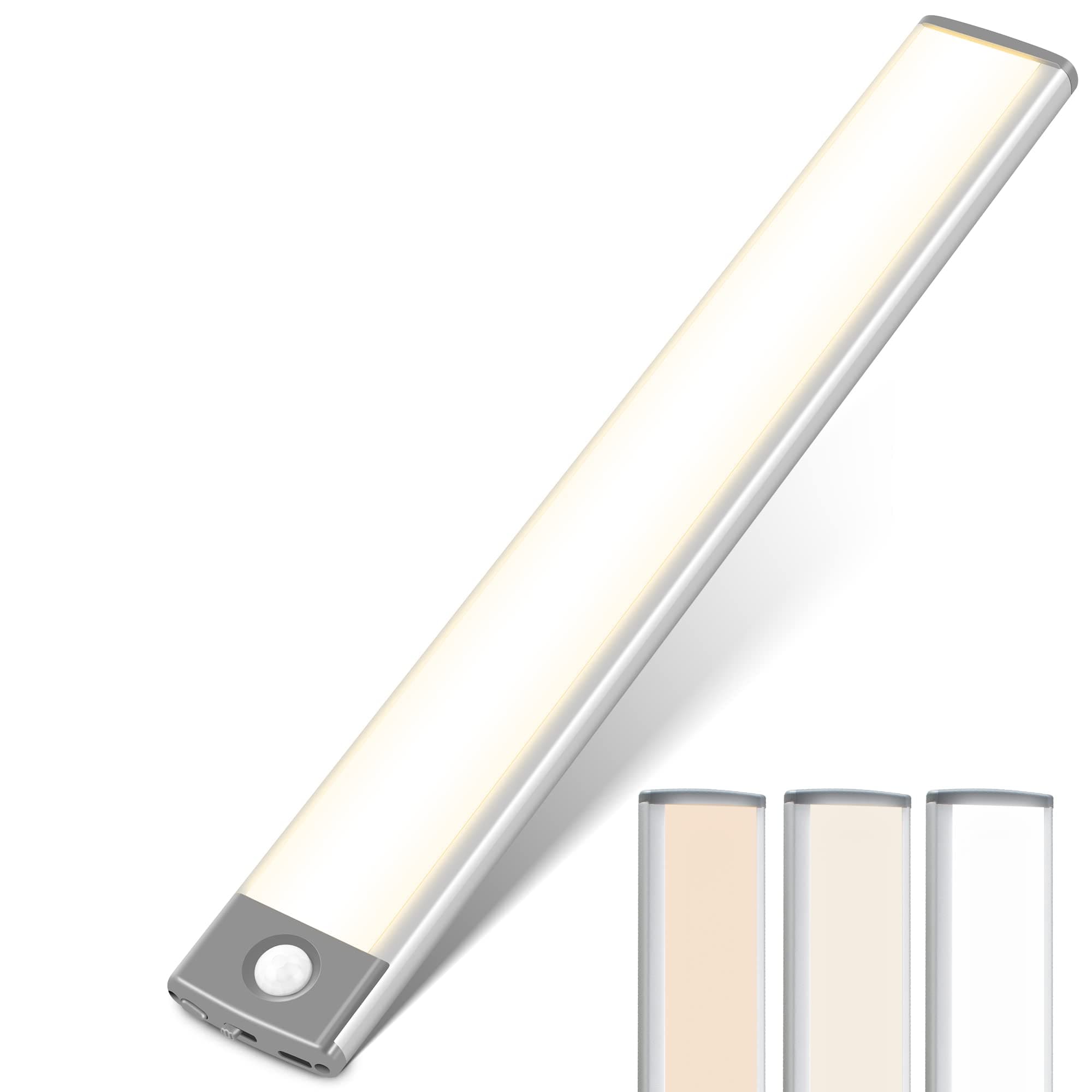 MOSTON Under Cabinet Closet Light,60 LED Motion Sensor Cupboard Wardrobe Lights,USB Rechargeable Battery-Operated for Cabinet,Counter,Wardrobe,Cupboard,Stick on Anywhere,3 Colors(White/Natural/Warm)