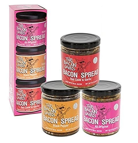 Bacon Jam Sampler - One of Each Bacon Spread - All Original Bacon, Red Chile Garlic, and Black Pepper - USDA Certified - Made With Real Bacon