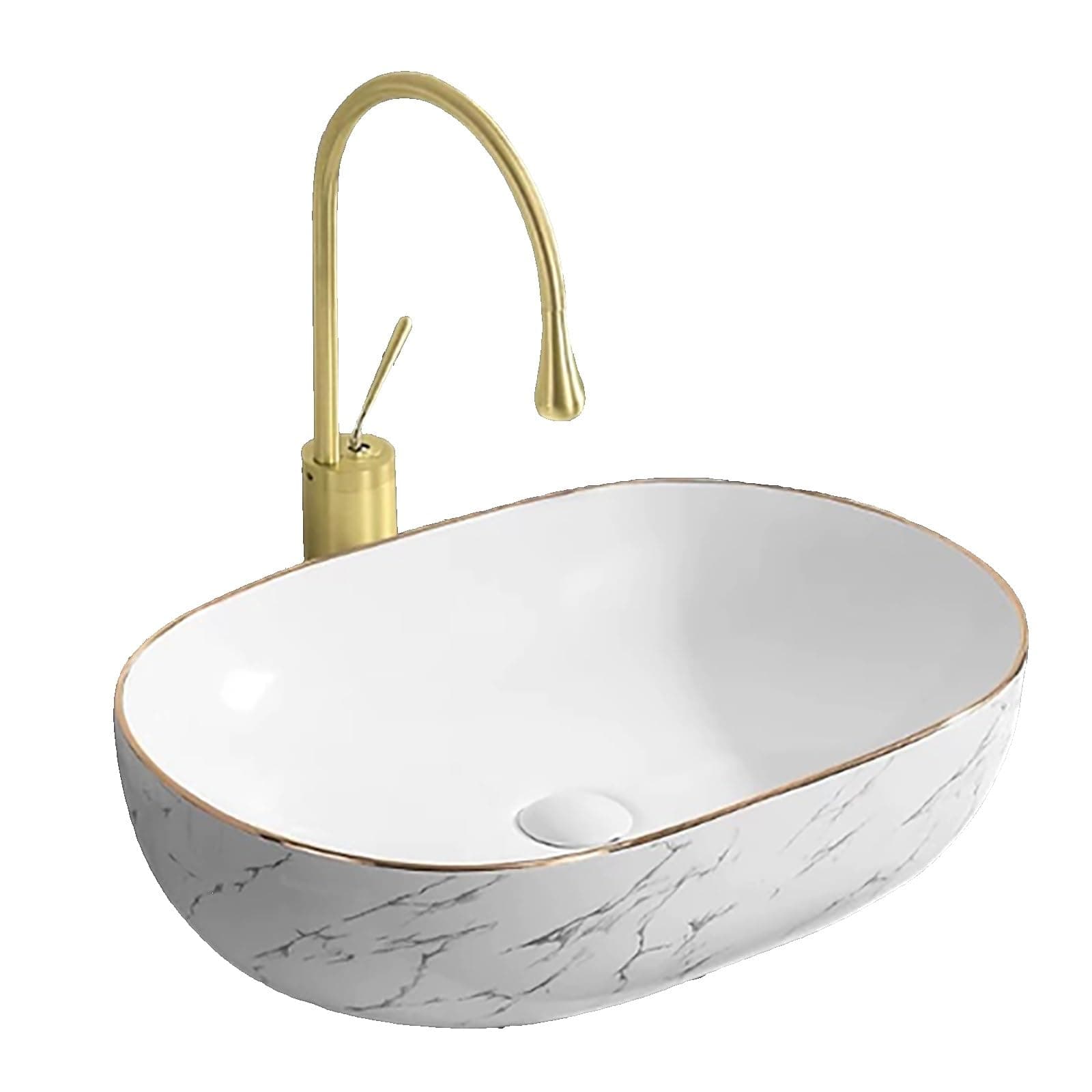 Stone-Pattern Ceramic Bathroom Sink, with Gold Rim, Large Capacity Bathroom Sinks, High-Temperature Fired Basin, for Vanity, Bathroom, Powder Room
