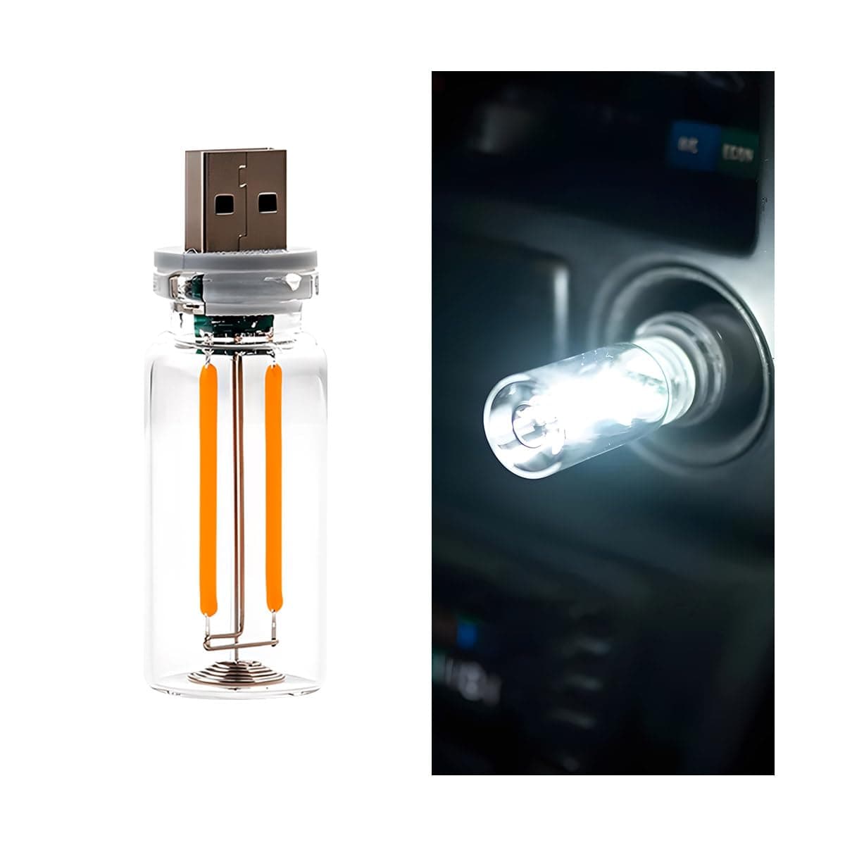 USB LED Car Atmosphere Light, Mini Vehicle Ambient Interface Charging Lighting Bottle, Portable Automotive Night Lamp Decoration Accessories, Universal for SUV, Sedan, Truck (White)