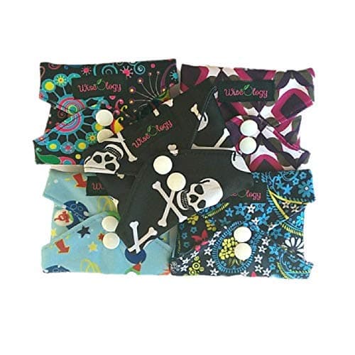 Wiseology 5 Piece Reusable Menstrual Overnight Medium Flow Reusable Washable Incontinence Bamboo Charcoal Cloth Liner Multiple Prints