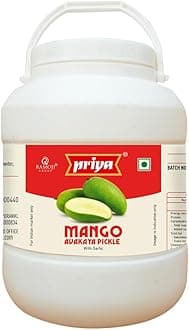 Priya Mango Avakaya Pickle with Garlic, 5Kg - Authentic Telugu Style Avakai Aam Achar| Traditional South Indian Taste| Homemade Andhra Pickles| Tangy & Spicy | With Mango Pieces and Mixed Spices