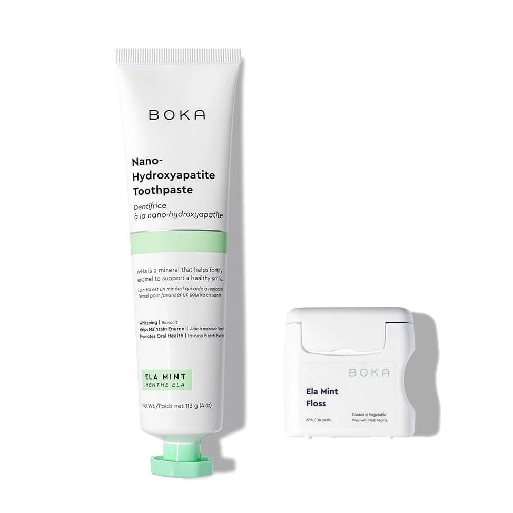 Toothpaste + Floss Bundle, Ela Mint Nano-Hydroxyapatite, Fluoride-Free Toothpaste, 4oz 1Pk + Teflon-Free, Petroleum-Free Woven Dental Floss w/Natural Vegetable Wax, 30 Yards 1Pk