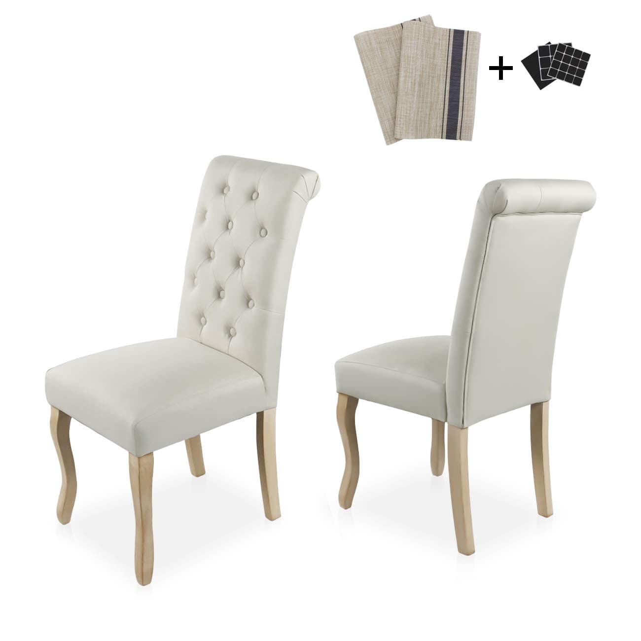 AODAILIHB Dining Chairs Set of 2 Solid Wood High Back Dining Chair Fabric Padding Oak Legs Classic Durable (Beige)